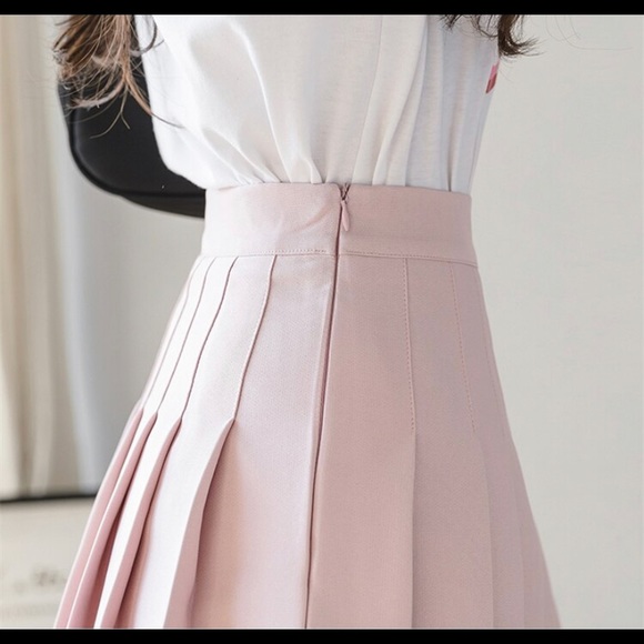 Blush Pink Pleated Mini Skirts Solid Kawaii Skater, A-line High Waist Skirt - Picture 4 of 4